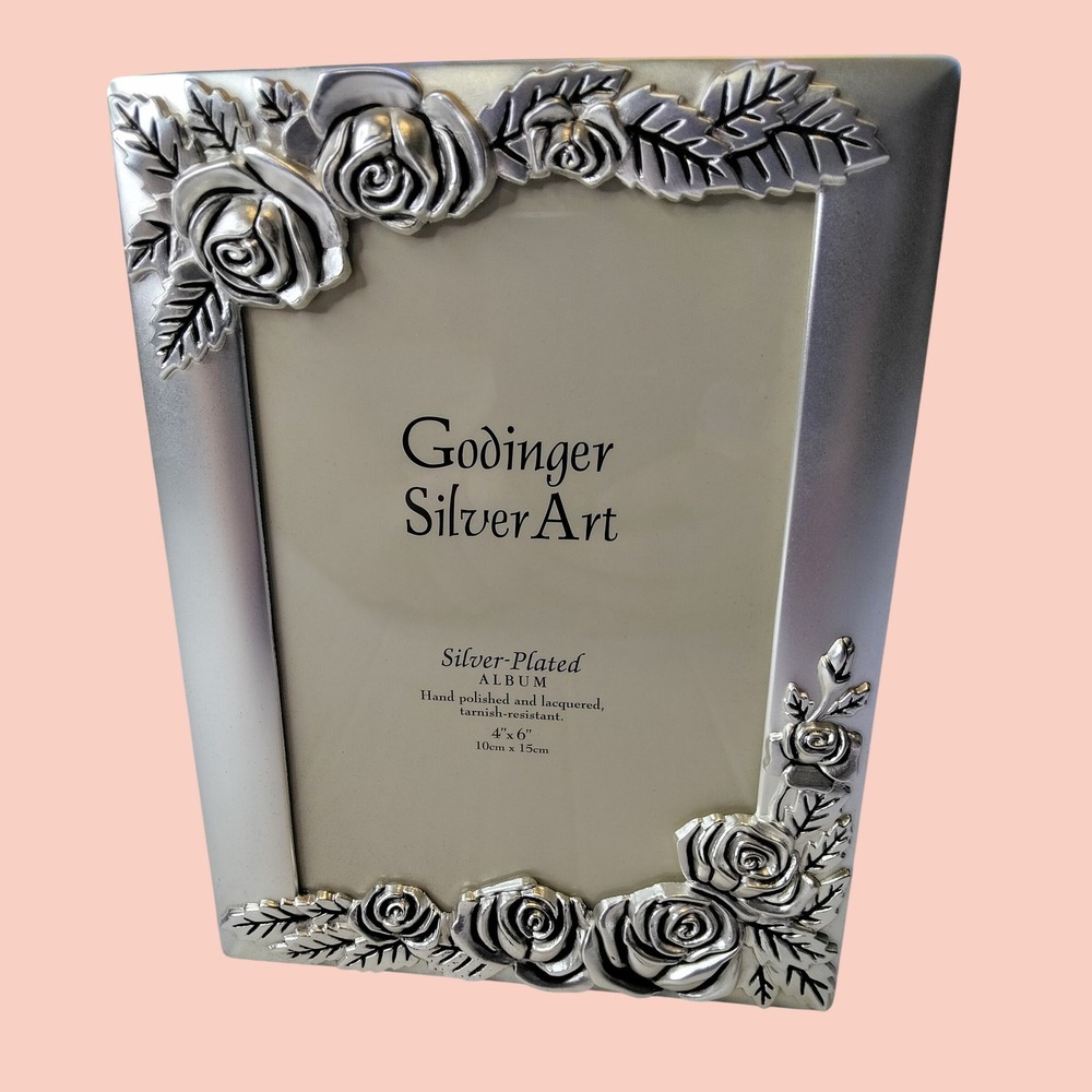 Godinger Art Satin Rose Silver Plated Mini Photo Album 4x6 Holds 100 Pictures